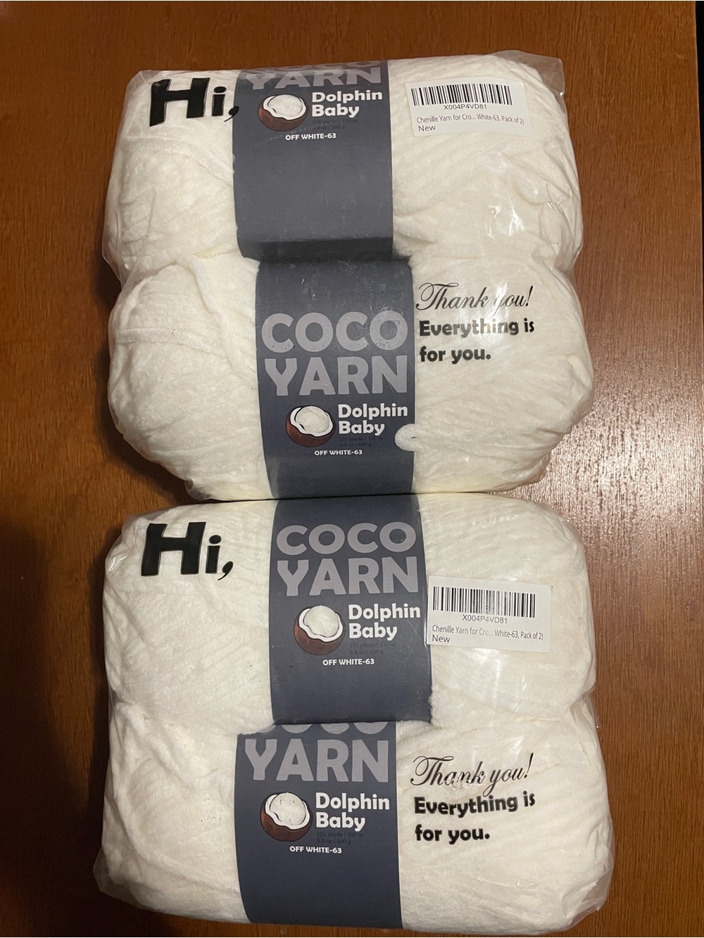 COCO YARN Dolphin Baby Chenille Yarn 4 Skeins Off White Chenille Super Bulky